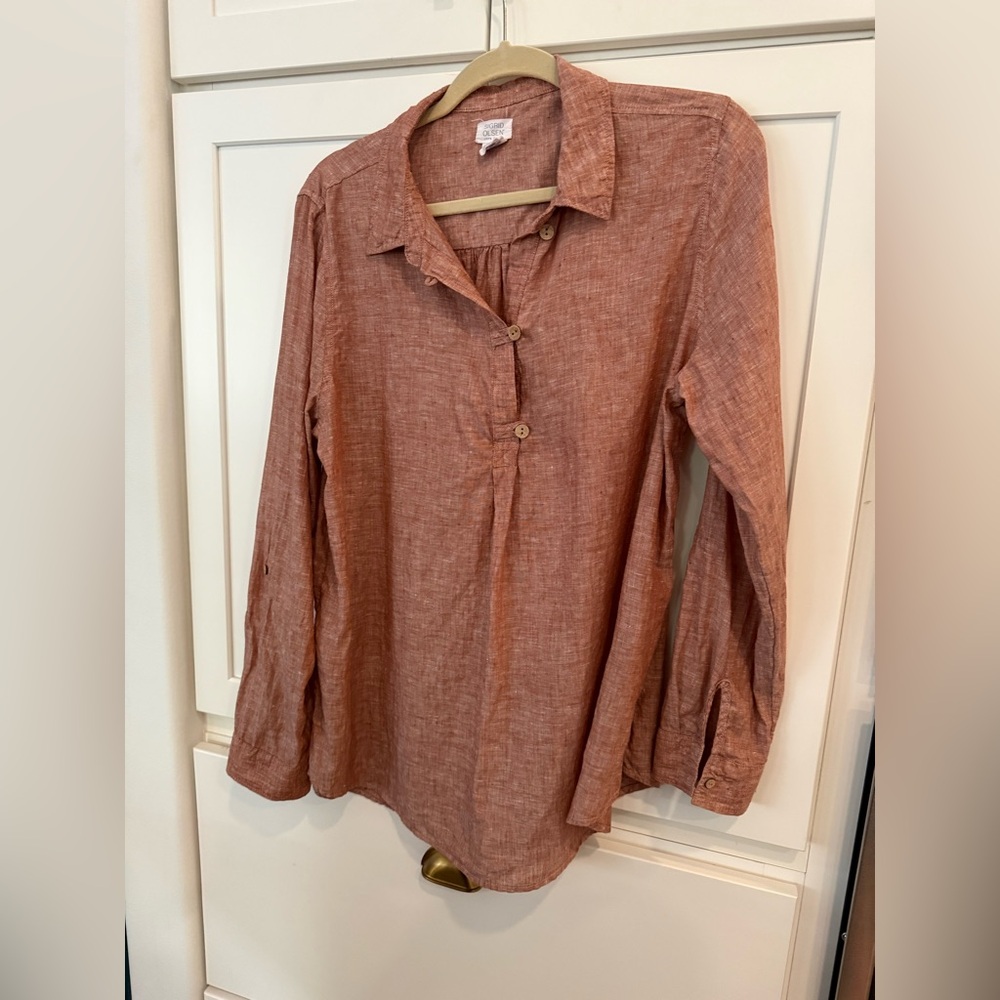 Singrid Olsen 100% Linen XL heathered maroon close to brown Top